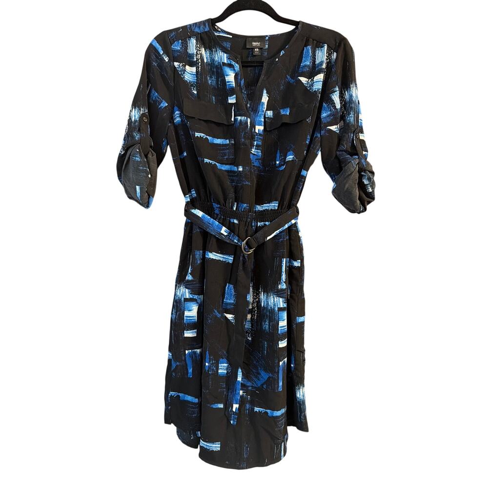 Target Mossimo Women's Black & Blue Belted Roll Sleeve Dress Size Extra Small XS
